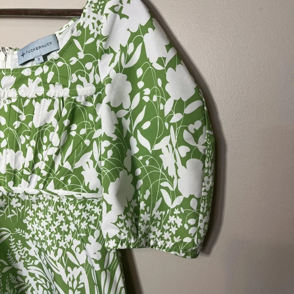 Tuckernuck Women's Nealy Corset Top Green Garden Floral Puff Sleeve Blouse Small